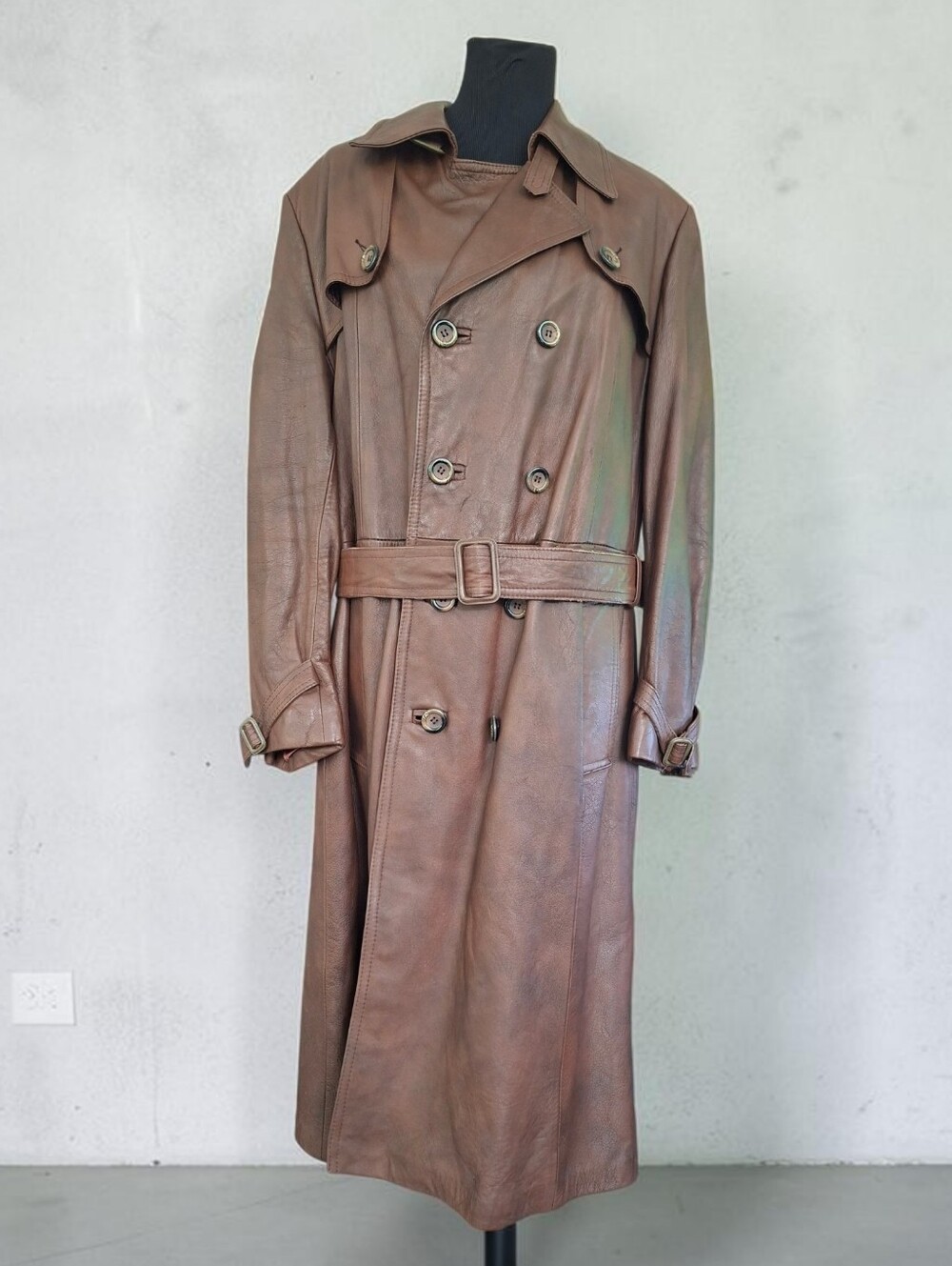 Vintage Cavalli Toronto Leather Double Breasted Trench Coat With Belt Size 44